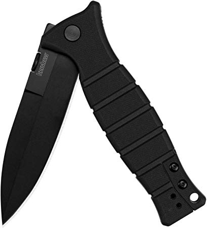 Kershaw XCOM Military-Style Pocketknife; 3.6-inch Black-Oxide Coated Blade and 8Cr13MoV Steel, Spearpoint Blade, Sharpened One Side, and Glass Filled Nylon Handle, Manual Open, Reversible Pocketclip