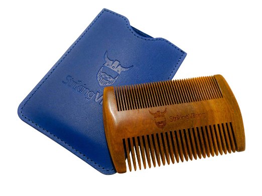 Wooden Beard Comb & Case - Fine & Coarse Teeth from Striking Viking - Anti-Static and Hypoallergenic Wood Pocket Comb For Beards & Mustaches