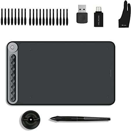 HUION Inspiroy Dial Q620M Graphic Drawing Tablet Android Supported Wireless Digital Pen Tablet with Battery-Free Stylus Tilt, 8 Press Keys and Dial Controller, 10x6inch Digital Drawing Pad with Glove