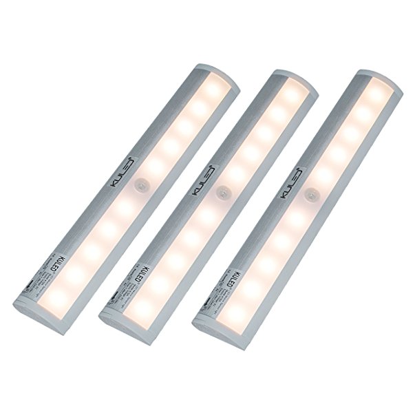 Motion sensor lights 10 LEDs DIY Stick-on Anywhere Tap Battery Operated Night Light For Closets Cabinet Warm White KULED (10 LEDs 3pack)