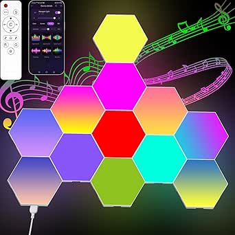 Hexagonal Light LED Wall Plate, built-in microphone intelligent aesthetic patchwork lights with Remote and App Control , 16 Million Colors Modular Light Panels DIY Geometry Splicing Gaming Light