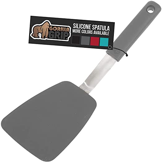 Gorilla Grip Nonstick Flexible Silicone Spatula, Nonporous, Heat Resistant, No Scratch Kitchen Cookware, Comfortable Handle, Glide Under Food, Dishwasher Safe, Flip Burgers, Pancakes, 11.6 Inch, Gray