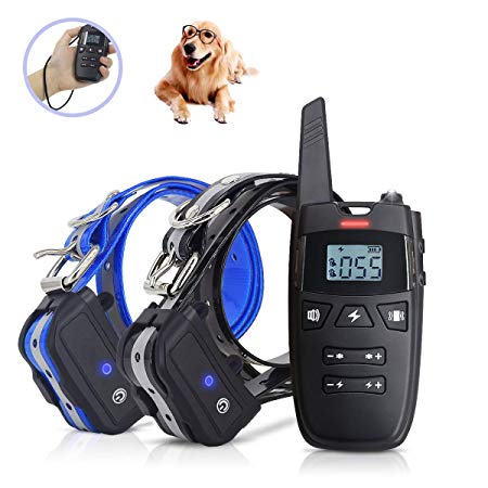 FRUITTEAM Remote Dog Training Collar for 2 Dogs, IPX7 Rainproof and Rechargeable Collar with 3 Training Modes, Beep,Vibration and Shock, E-Collar for Puppy, Small, Medium, Large Dog Trainer