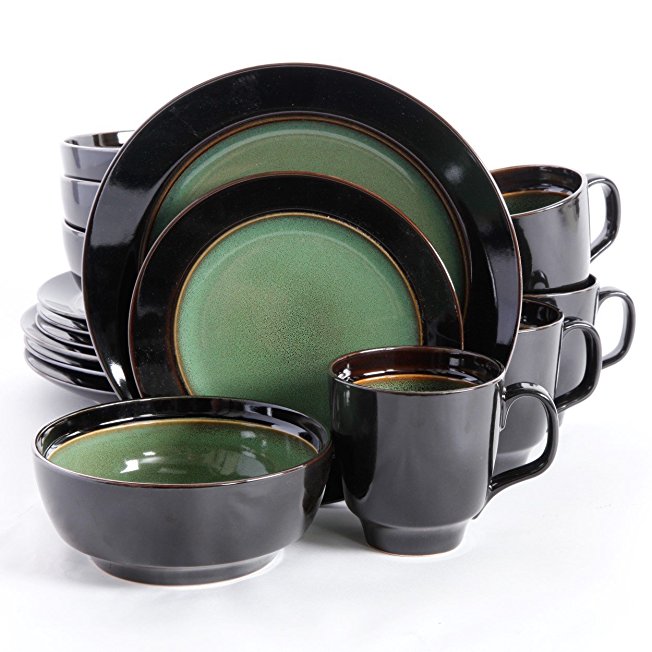 Gibson Bella Galleria 16 Piece Dinnerware Set, Green/Black