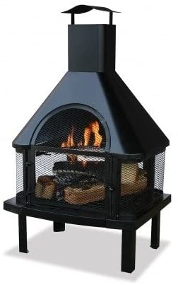 Blue Rhino 360 Degree Uni-Flame Outdoor Patio Firehouse Fire Pit (Black), Metal, Wood Grate