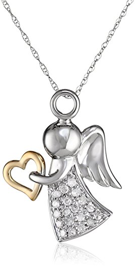 10k Two-Tone Gold Angel Pendant (0.14 cttw, I-J Color, I2-I3 Clarity)