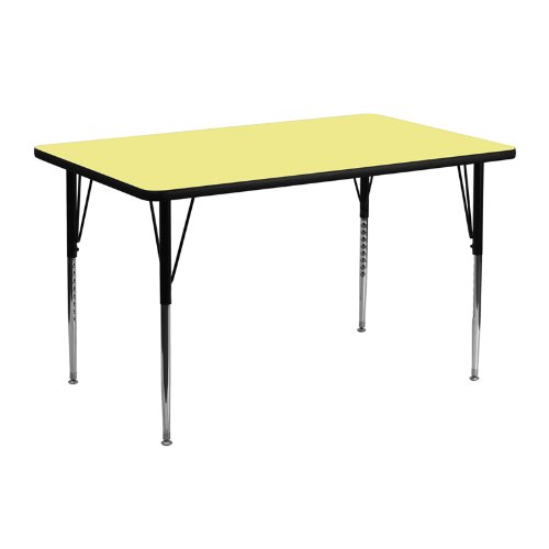 Flash Furniture 24''W x 48''L Rectangular Yellow Thermal Laminate Activity Table - Standard Height Adjustable Legs