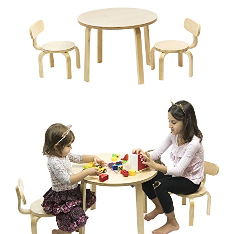 Children's Table and 2 Chairs Set Birch Brown Wood