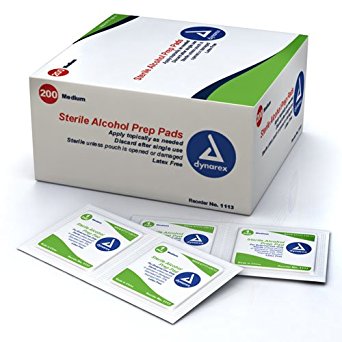 Dynarex 1113 Isopropyl Alcohol Pads, Sterile, Case, 10 Boxes, 2000 Pads, Medium, 200 Pads per Box