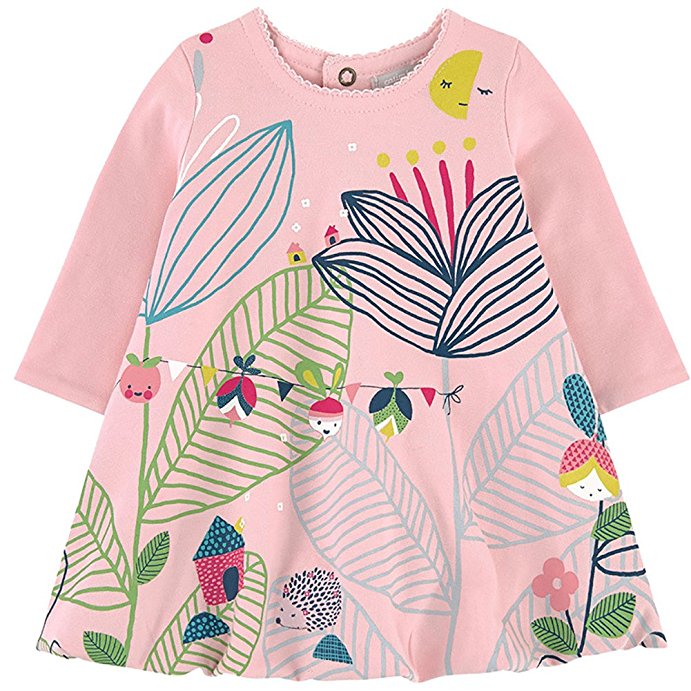 Girls Cotton Longsleeve Casual Dresses Print Cartoon by Fiream