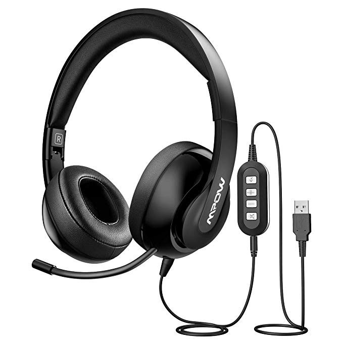 Mpow 3.5mm/USB Headsets, Foldable Computer Headset with Mute Function, PC Headphones with Retractable Microphone Noise Canceling, All Day Comfort for Meetings/Call Center/School
