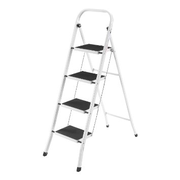 VonHaus Steel Folding Portable 4 Step Ladder with 330lbs Capacity