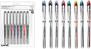 uniball Vision Needle Rollerball Pens with 0.7mm Fine Point, Assorted, 8 Count & Vision Elite Rollerball Pen Assorted Color 8-Pack Airplane Safe #90199