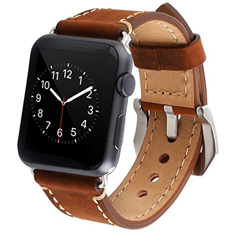 Apple Watch Band, Cowhide Genuine Leather iwatch Replacement Strap for Apple Watch Band 38mm Series 2 & Series 1 Iwatch Band Sport Edition Dark Brown