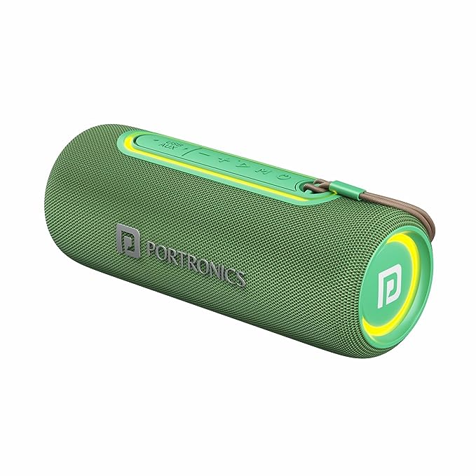 Portronics Resound 2 15W HD Sound Portable Wireless Bluetooth Speaker, in-Built Mic, RGB Lights, TWS Connectivity, Bluetooth v5.3, IPX5 Water Resistant, Type C Charging Port(Green)