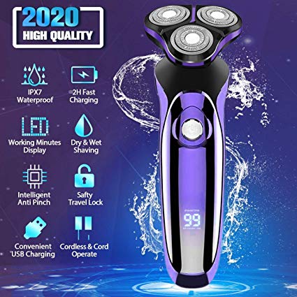 Electric Razor for Men, Rechargeable 4 in 1 Dry Wet Men's Electric Shaver Waterproof Portable Rotary Shaver Face Beard Trimmer USB Cordless Nose Trimmer Facial Cleaning Brush for Travel Dad Husband