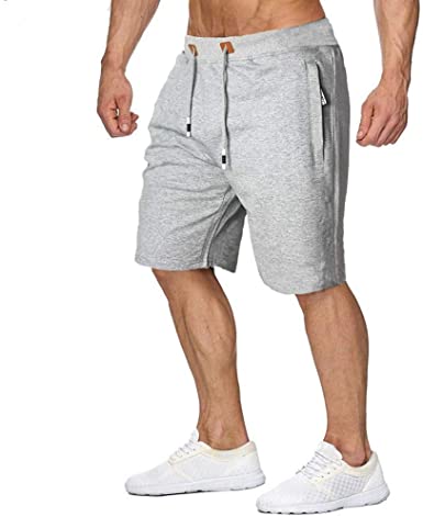 MANSDOUR Men's Workout Shorts Casual Cotton Elastic Sport Running Shorts with Zipper Pocket