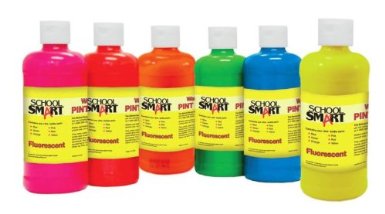 School Smart 1439240 Non-Toxic Washable Tempera Paint Set, 1-Pint Plastic Bottle, Assorted Fluorescent Color (Pack of 6)