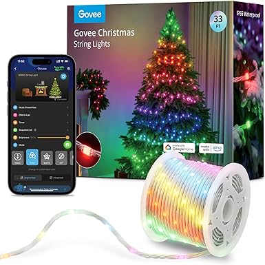 Govee Christmas Lights, Smart RGBIC Halloween Lights with 99  Scene Modes, 100 LEDs with 33ft String Lights, Interactive Game Mode, IP65 Waterproof, Sync with Music, Works with Alexa for Decoration