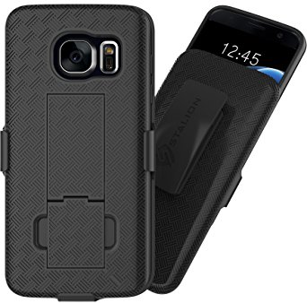 Galaxy S7 Case: Stalion® Secure Shell & Belt Clip Holster Combo with Kickstand (Jet Black) 180° Degree Rotating Locking Swivel   Shockproof Protection