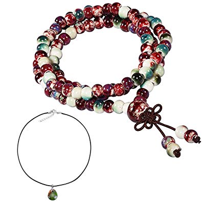 CAT EYE JEWELS 108 Prayer Beads Bracelet Porcelain Buddhist Vintage Style Mala Beads Bracelet Necklace