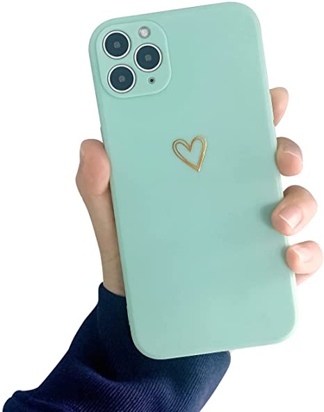 Ownest Compatible with iPhone 11 Pro Case for Soft Liquid Silicone Heart Pattern Slim Protective Shockproof Case for Women Girls for iPhone 11 Pro-Pine Green