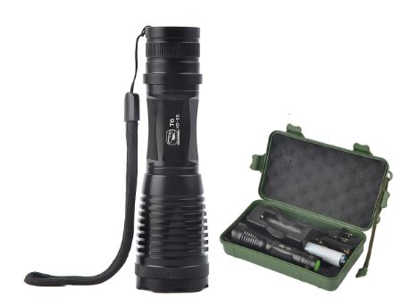 Smiling Shark XB-E6 1000 Lumens Adjustable Focus Zoomable Handheld Flashlight, Super Bright CREE XML-T6 LED Flashlights, Water Resistant Camping Torch for Outdoor Sports, Black