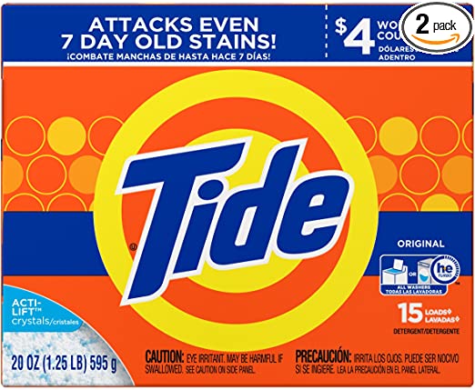 Tide Original HE Turbo Powder Laundry Detergent, 15 Loads, 20 Oz (Pack of 2)