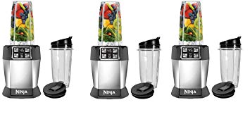 Ninja BL480D Nutri Ninja with 1000 Watt Auto-IQ Base for Juices, Shakes & Smoothies Personal Blender 18 and 24 oz. Black/Silver (Thrее Расk)