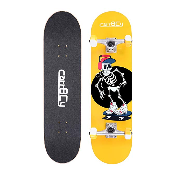 Idea Skateboards,31''X 8" Pro Complete Skateboard, 7 Layer Canadian Maple Skateboard Deck for Extreme Sports and Outdoors, Skeleton Luminous Effect Skating Board