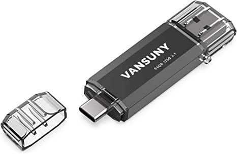 Vansuny 64GB Type C Flash Drive Upgraded 130MB/s USB 3.1 Flash Drive 2 in 1 OTG USB A   USB C Memory Stick with Keychain Dual Type C USB Thumb Drive for Android Smartphones, Tablets, MacBook, PC