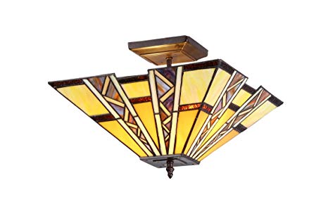 Chloe Lighting Chloe Lighting Progressive 2-Light Tiffany Style Mission Semi Flush Ceiling Fixture with 14 in. Shade