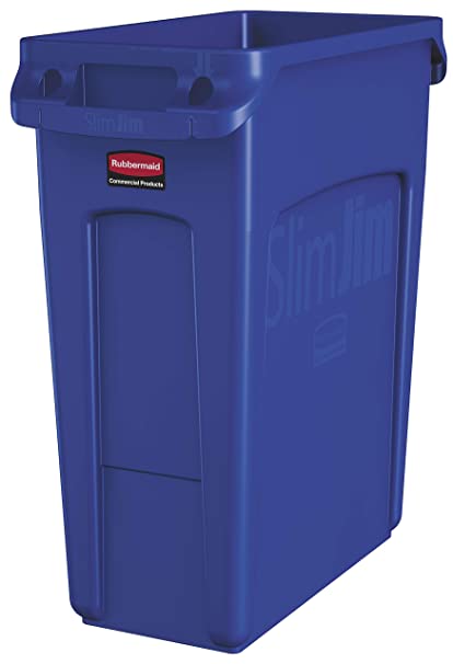 Rubbermaid Commercial Products Slim Jim Plastic Rectangular Trash/Garbage Can with Venting Channels, 16 Gallon, Blue (1971257)