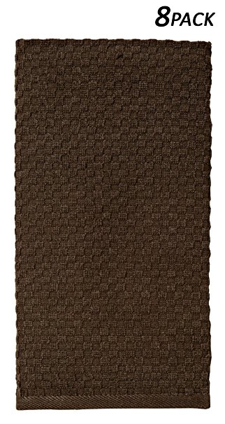 Cotton Craft - 8 Pack Chocolate EuroCafe Waffle Weave Terry Kitchen Towels 16x28, 100% Ringspun 2 Ply Cotton Highly Absorbent Low Lint, Professional Grade 400 Grams, Multi Purpose Bar Mops Hand Towel