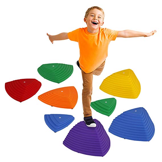 Little Dynamo | Balance Stepping Stones for Kids | Set of 8 Hilltop and Riverstones (4 Sizes: XL L M S) with Grip Upgrade | Montessori and Gross Motor Skills Toys for Toddlers | Gymnastics for Kids