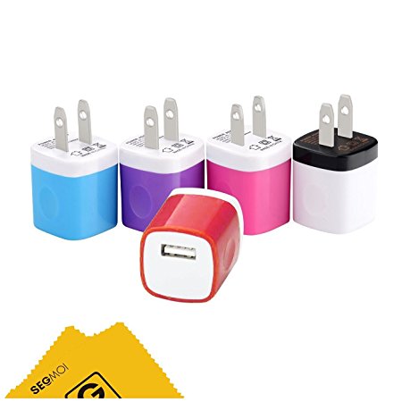 SEGMOI(TM) 5Pack USA Plug USB Travel Adapter US Home Wall Charger for iPhone 6 5 5s 5c 4s 6s 6Plus SAMSUNG HTC LG Huawei Xiaomi (White,Blue,Red,Hot Pink,Purple)