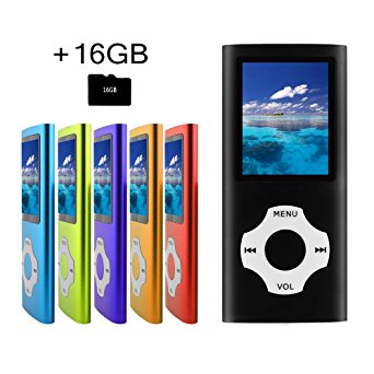 Tomameri - Compact and Portable MP3 / MP4 Player with Rhombic Button, Photo Viewer, Video, FM Radio and Voice Recorder Supported, Comes with a 16GB Micro SD Card, Supporting Up to 32GB - Black