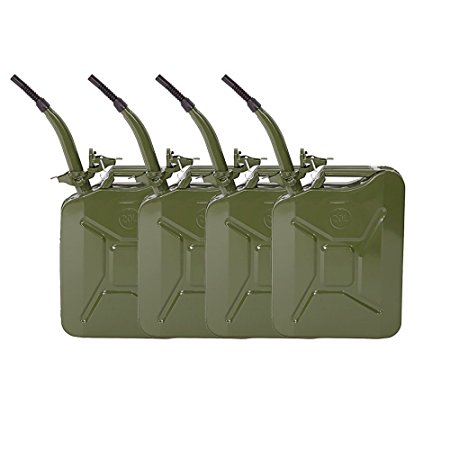 4Pcs 5 Gal 20L Portable Gasoline Gas Fuel Can Emergency Backup Oil Water Petrol Diesel Storage Can Army Gree Steel Gas Tank