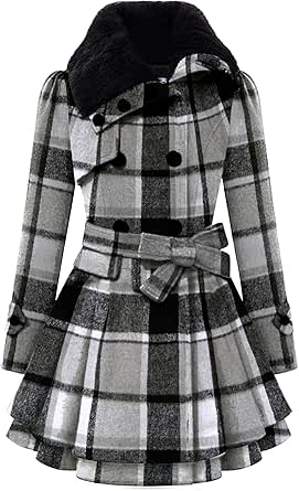 Zeagoo Women's Fashion Faux Fur Lapel Double-Breasted Thick Wool Trench Coat Winter Warm Jacket S-2XL