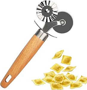 Pastry Double Cutter Wheel - Exquisite Wooden Handle, Perfect for Pasta, Pizza, Ravioli, Christmas Cookie Cutter - Enhance Your Culinary Artistry