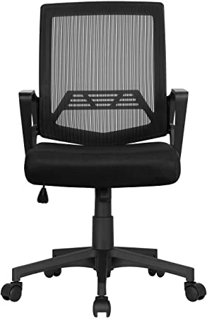 Yaheetech Mid-Back Mesh Ergonomic Office Chair Task Chair Home Desk Chair with Armrest Black