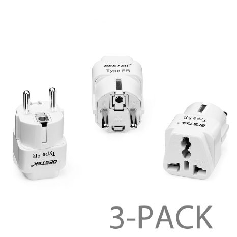 BESTEK 3-Pack Grounded Universal Travel Plug Adapter for Europe France Germany Schuko