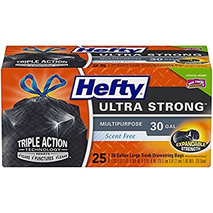 Hefty Ultra Strong Large Trash Bags (Multipurpose, Drawstring, 30 Gallon, 25 Count)