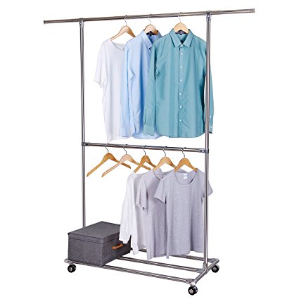 Lifewit Double Rods Garment Rack Rolling Hanging Racks for Clothes with shoe shelf, Stainless Steel