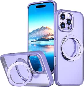 Mangix for iPhone 16 Pro Max Case,360° Rotatable & Invisible Magnetic Ring Stand Compatible with MagSafe, Anti-Fingerprint Protective Cover Translucent Back for iPhone 16 ProMax Case (Violt)