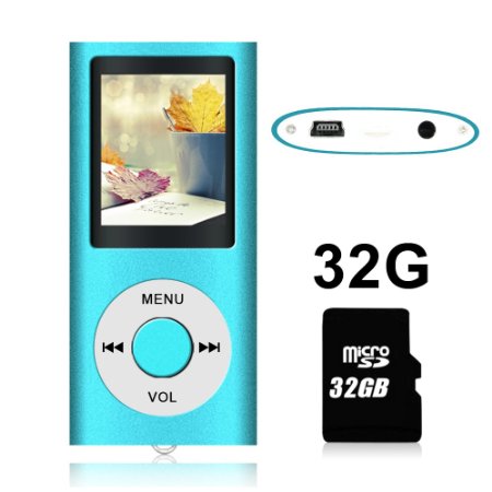 Tomameri (SPN-01) 32 GB Micro SD Card Portable MP4 Player MP3 Player Video Player with Mini USB Port, Photo Viewer, E-Book Reader , Voice Recorder, Including USB charger and earphones ---in Blue