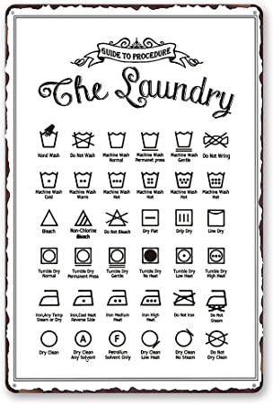 Goutoports Laundry Room Vintage Metal Sign Laundry Guide White Decorative Signs Wash Room Home Decor Art Signs 7.9x11.8 Inch