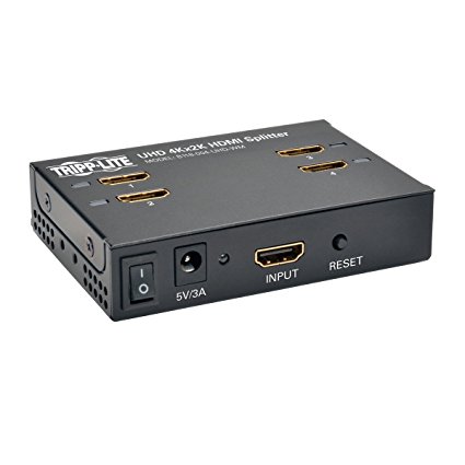 Tripp Lite 4-Port 4K HDMI Splitter, 1 In 4 Out, Ultra HD (UHD) Video & Audio, Wall-Mount (B118-004-UHD-WM)