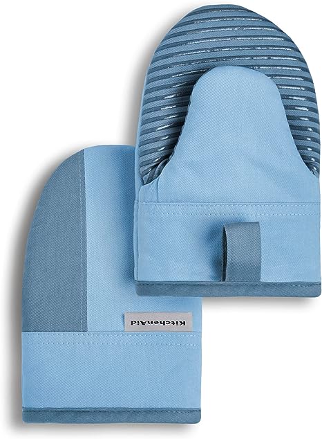 KitchenAid Beacon Two-Tone Non-Slip Mini Oven Mitt Set, Blue Velvet/Blue Heaven, 5.5"x8", 2 Piece