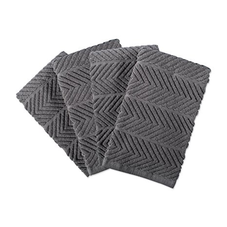 DII 100% Cotton Ultra-Absorbent Cleaning Drying Luxury Kitchen Chevron Bar Mop Dish Towels for Everyday Home Basic 16 x 19" Set of 4- Gray